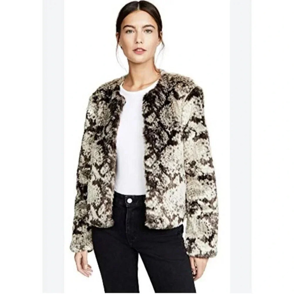 BB Dakota Snake Pattern Faux Fur Jacket Multicolor Long Sleeve Open Front Large - Picture 1 of 12
